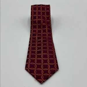 BCBG Attitude Handmade Silk Tie Red and Gold Elegant Geometric